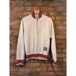 Vintage 60S Gavilan Quarter Zip Fleece Pullover White Red Blue Talon Zip Mens 40